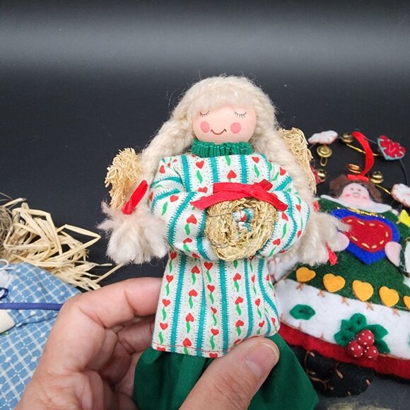 Handmade Angel Christmas Ornament Lot 12 Crochet Satin Ribbon Lace Yarn Felt VTG - Picture 7 of 8